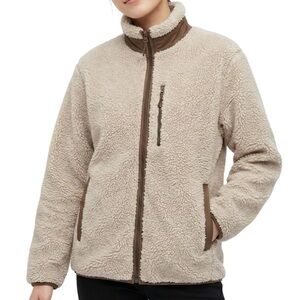 Uniqlo Fleece Zip Up Sweater Jacket Sherpa Teddy Beige Brown Large